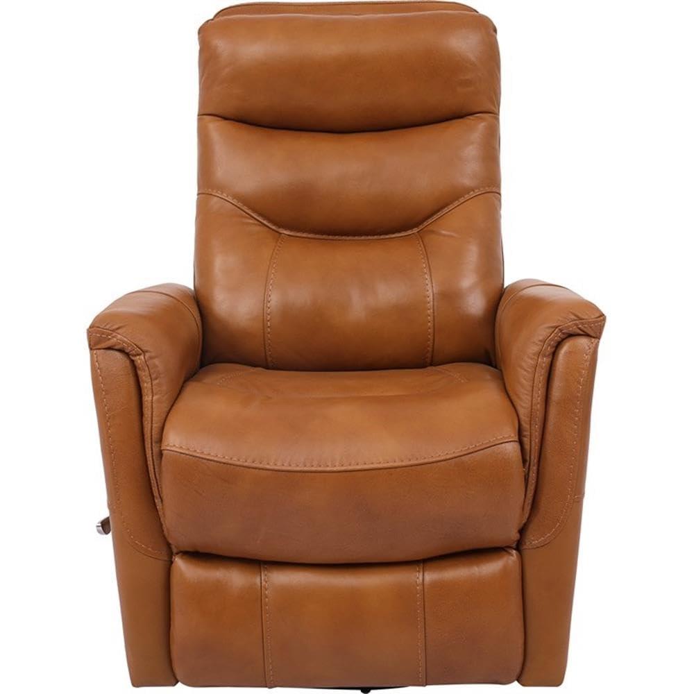 Butterscotch Leather Swivel Recliner with Wood Accents