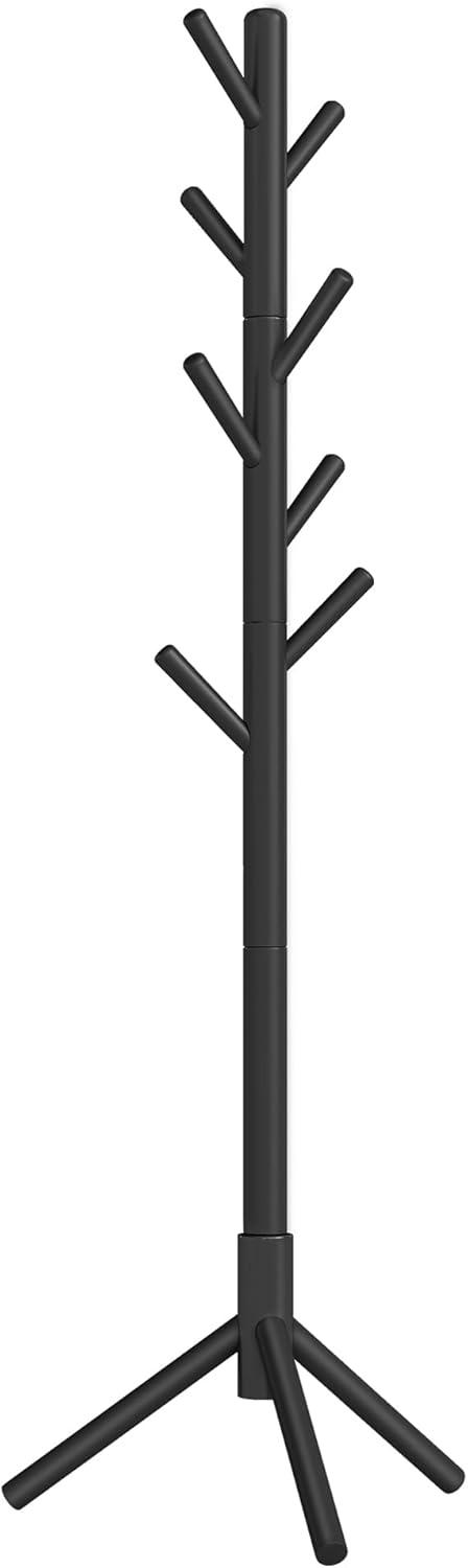 VASAGLE 8 Hooks Solid Wood Coat Rack Free Standing Coat Rack Tree-Shaped Coat Rack Black