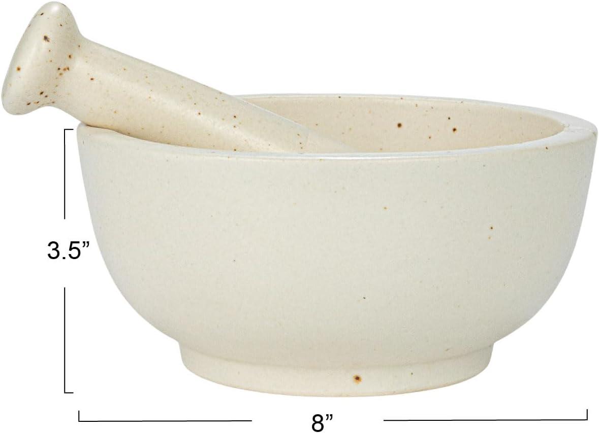 Speckled White Ceramic Mortar and Pestle Set, Medium