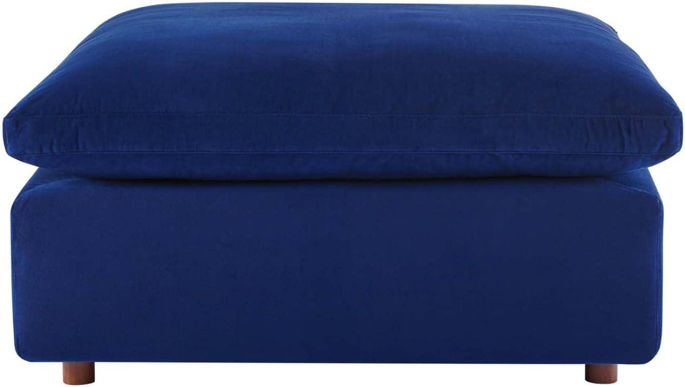 Luxurious Navy Performance Velvet Overstuffed Ottoman with Down Fill