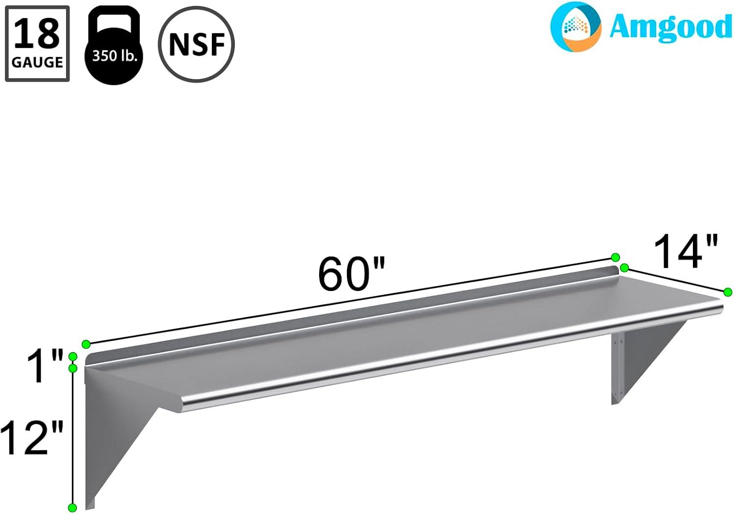 60" Stainless Steel Wall Shelf with Brackets