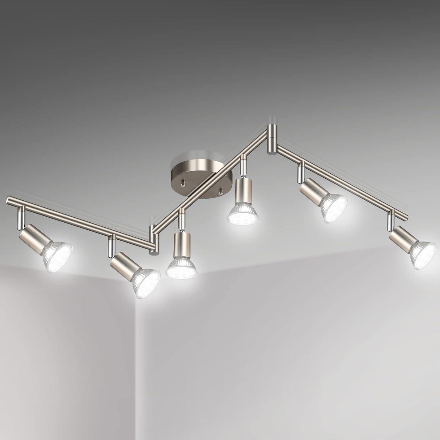 Matte Nickel 6-Light Adjustable LED Ceiling Track Fixture