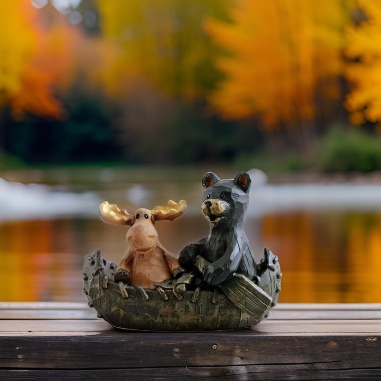 Design Toscano Moose and Black Bear in a Boat Statue