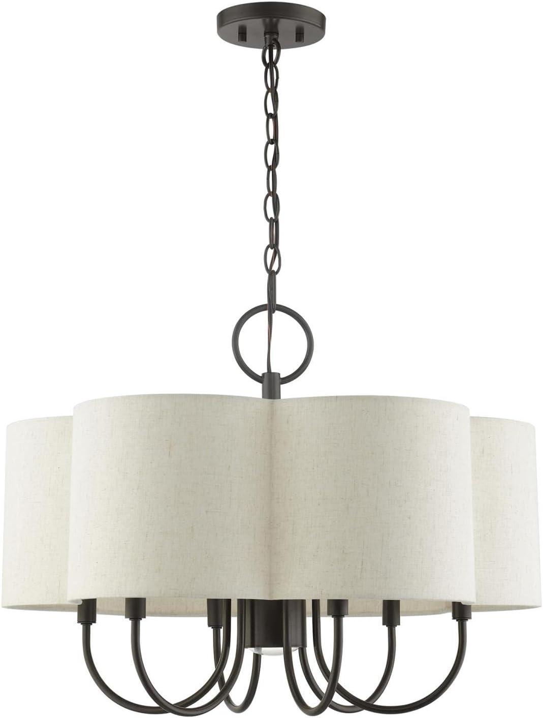 Elegant Solstice English Bronze 7-Light Chandelier with Oatmeal Shade