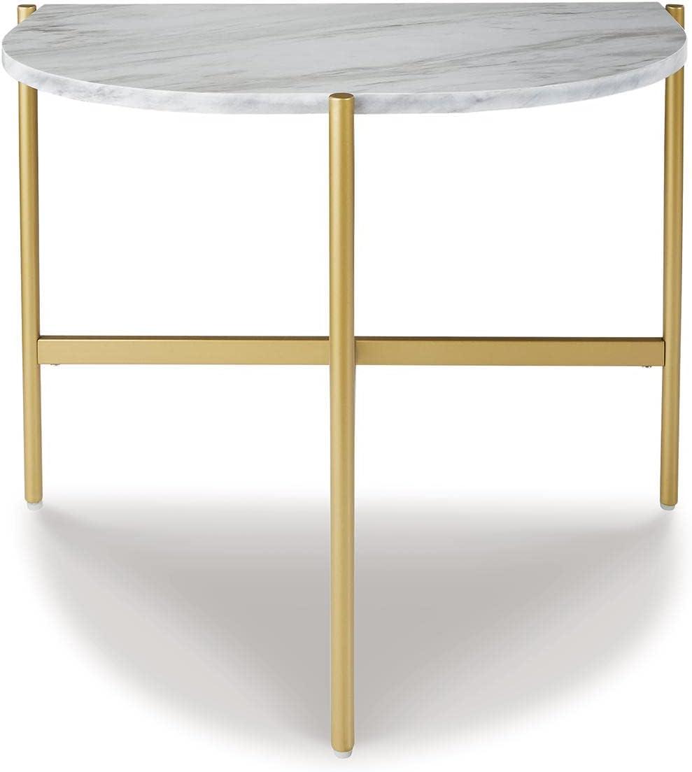 Contemporary Goldtone Chairside Table with Faux Marble Top