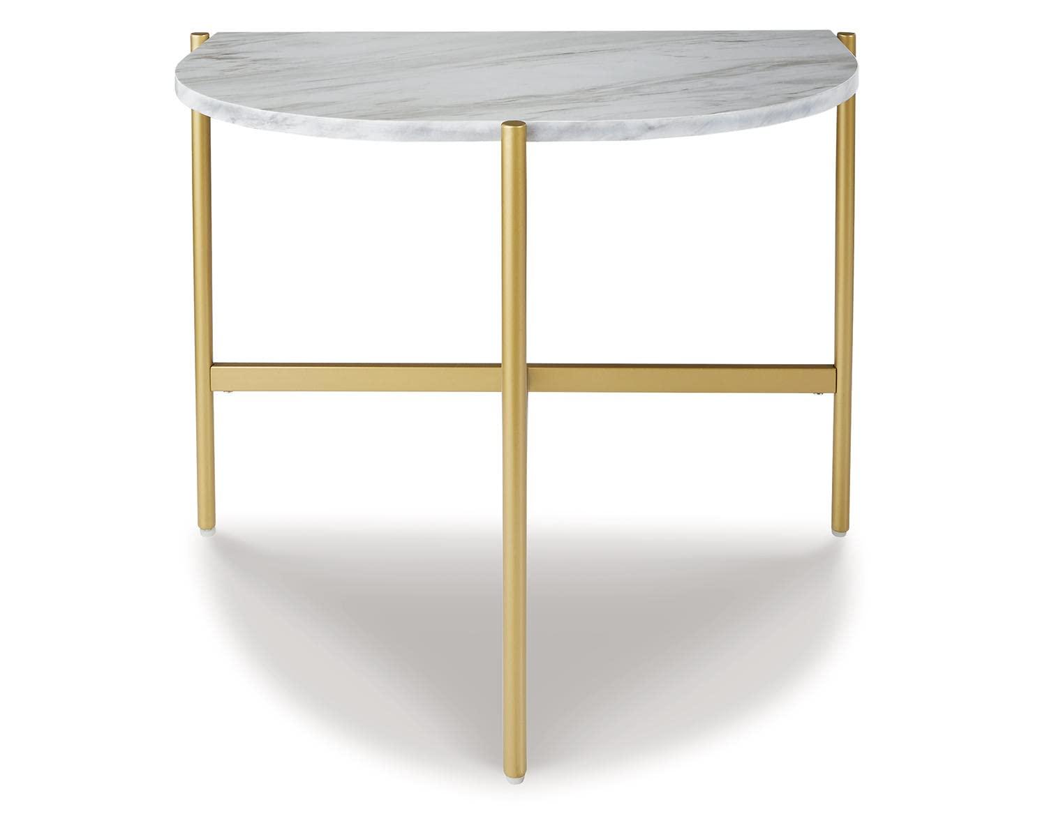 Contemporary Goldtone Chairside Table with Faux Marble Top