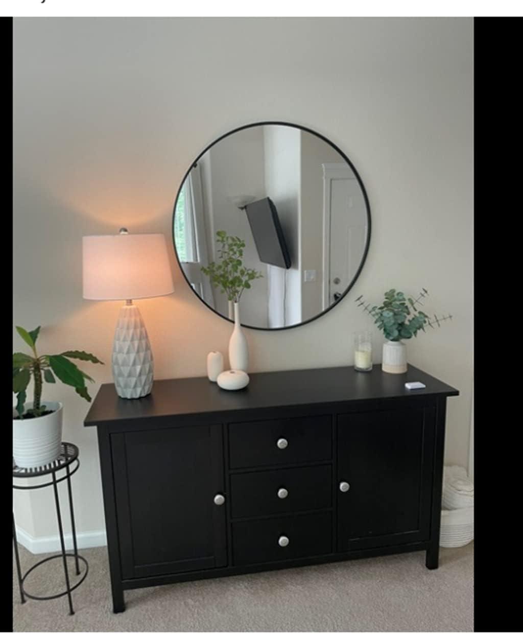 USHOWER 36" Black Round Wall Mirror - Metal Frame Circle Mirror for Bathroom, Bedroom, Living Room, and Entryway Decor