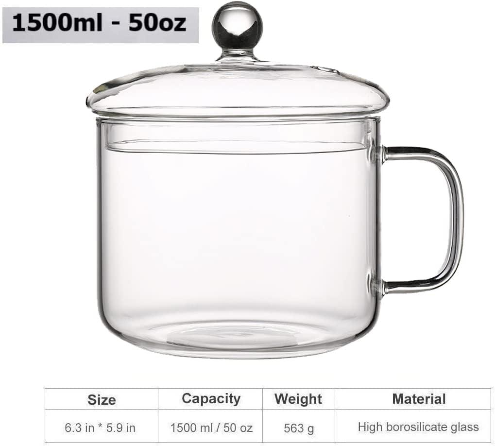 Ghojet Glass Saucepan with Lid 50oz Glass Cooking Pot Non-Stick Stovetop Saucepan Heat Resistant Glass Cookware Pot High Borosilicate Glass Stovetop Pot Even Heating for Soup Sauce Stew