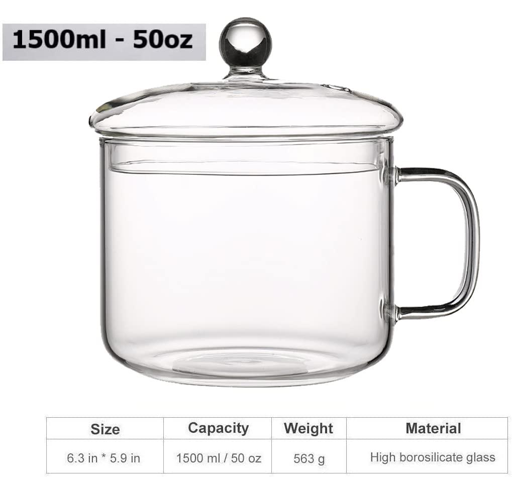 Ghojet Glass Saucepan with Lid 50oz Glass Cooking Pot Non-Stick Stovetop Saucepan Heat Resistant Glass Cookware Pot High Borosilicate Glass Stovetop Pot Even Heating for Soup Sauce Stew