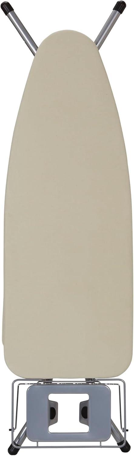 Household Essentials Wide Mega Ironing Board 4-Leg, Steel Top Pressing Station, Heat-Resistant Fiber Pad and Cotton Cover, Includes Sleeve Board and Iron Rest with Hanger Bar, Silver Frame