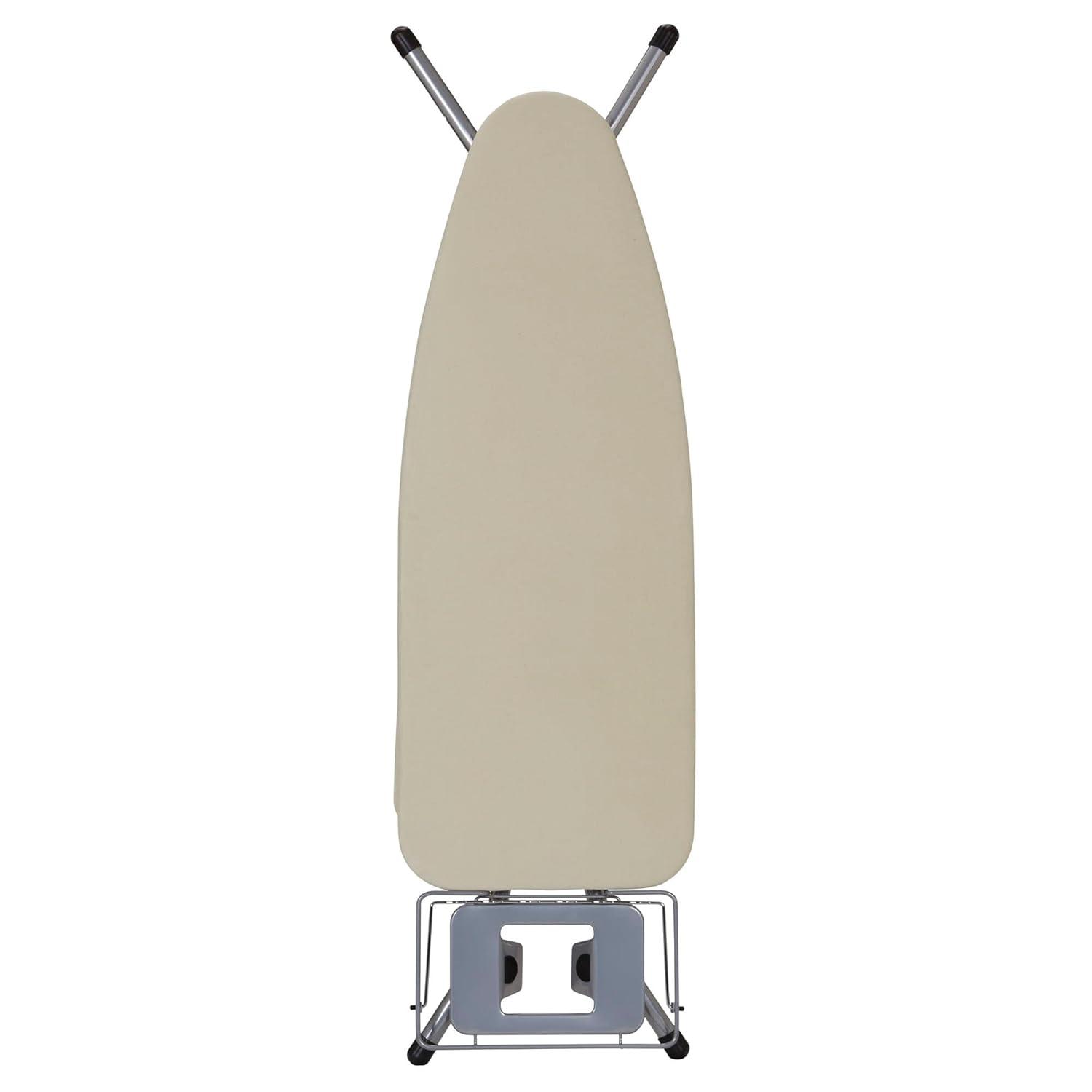Household Essentials Wide Mega Ironing Board 4-Leg, Steel Top Pressing Station, Heat-Resistant Fiber Pad and Cotton Cover, Includes Sleeve Board and Iron Rest with Hanger Bar, Silver Frame