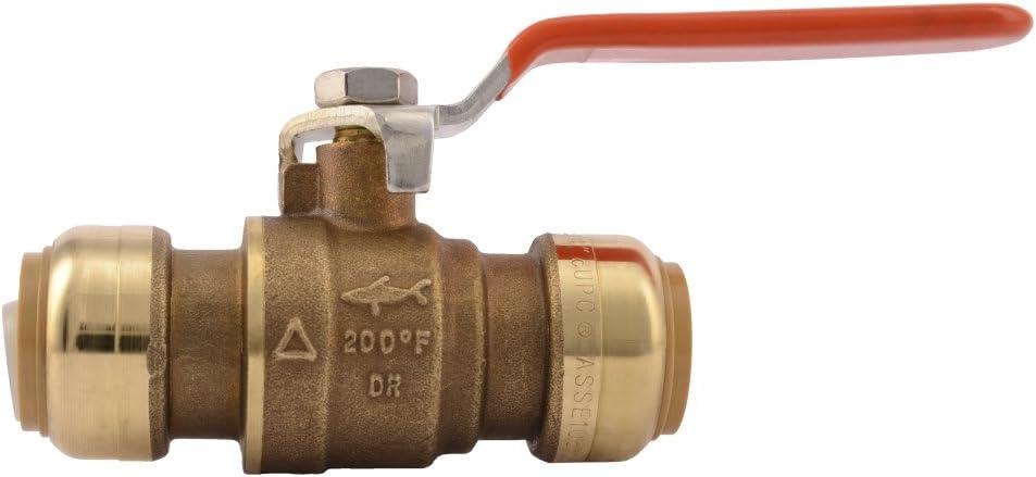 SharkBite 22185-0000LF Ball Valve 3/4 in Push-Fit x 3/4 in Push-Fit 2 Ports/Ways Brass
