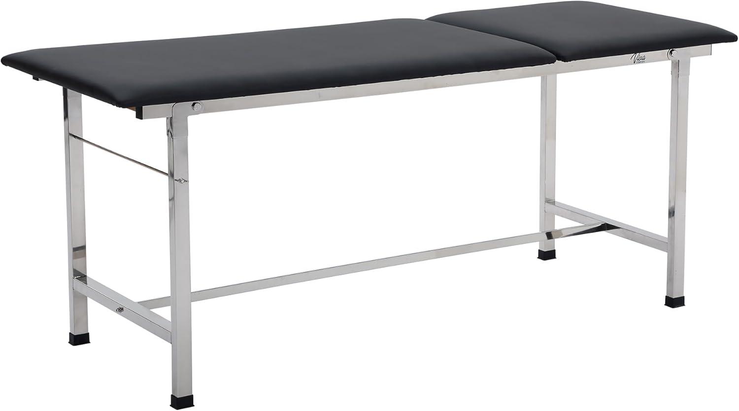 Adjustable Black Leather Medical Exam Table with Stainless Steel Frame