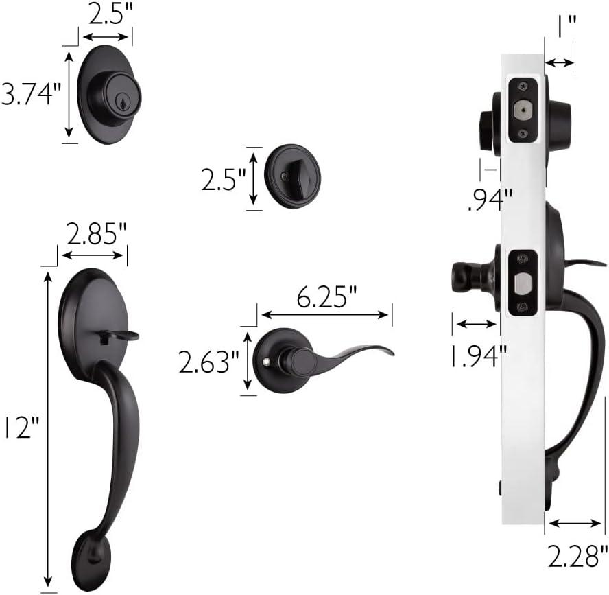 Coventry Matte Black Entry Door Handleset with Single Cylinder Deadbolt