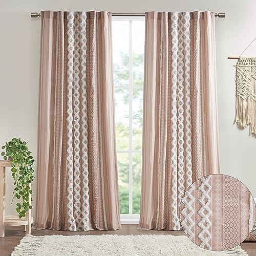 INK+IVY Imani Cotton Printed Boho Single Curtain Panel with Chenille Stripe and Lining