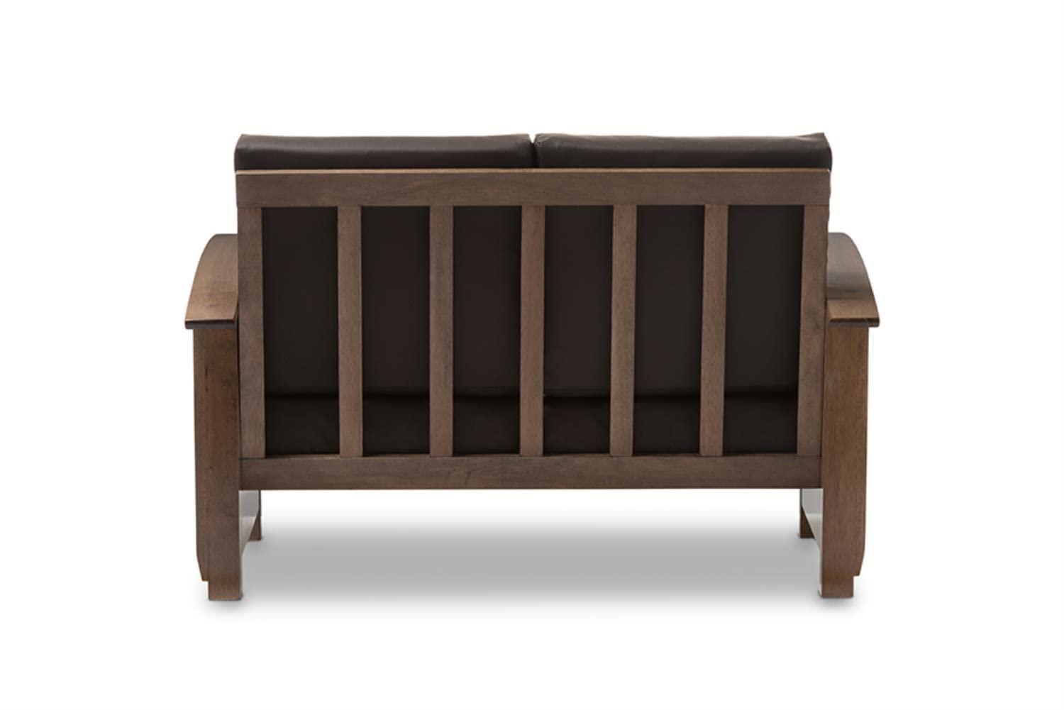 Charlotte Modern Classic Mission Style Faux Leather 2 Seater Loveseat Dark Brown/Walnut Brown - Baxton Studio