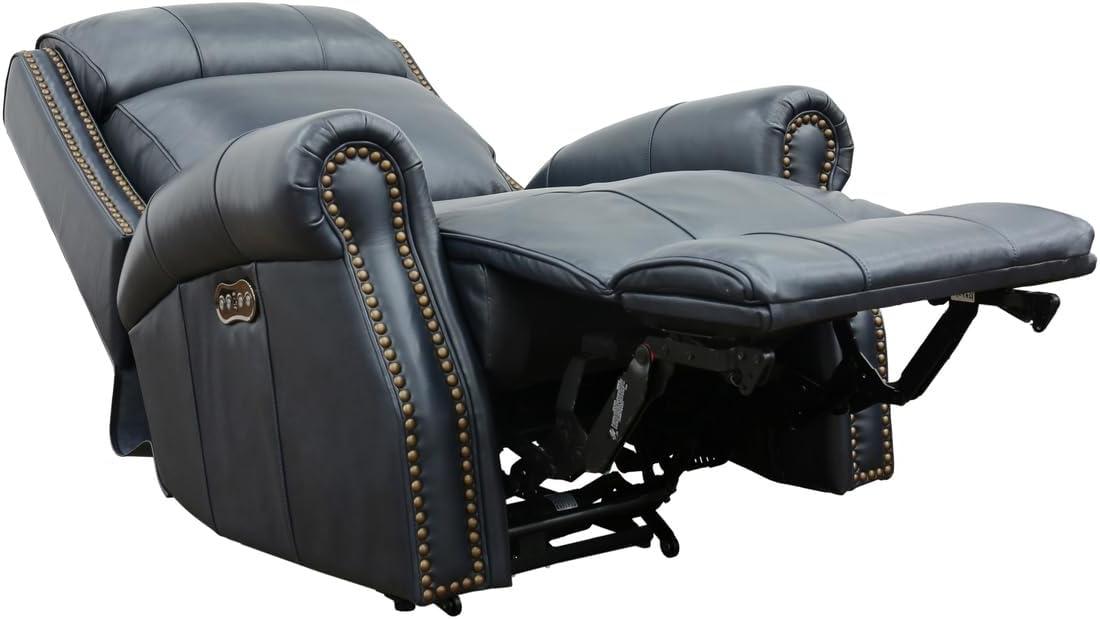 Shoreham Blue Leather Swivel Recliner with Wood Accents