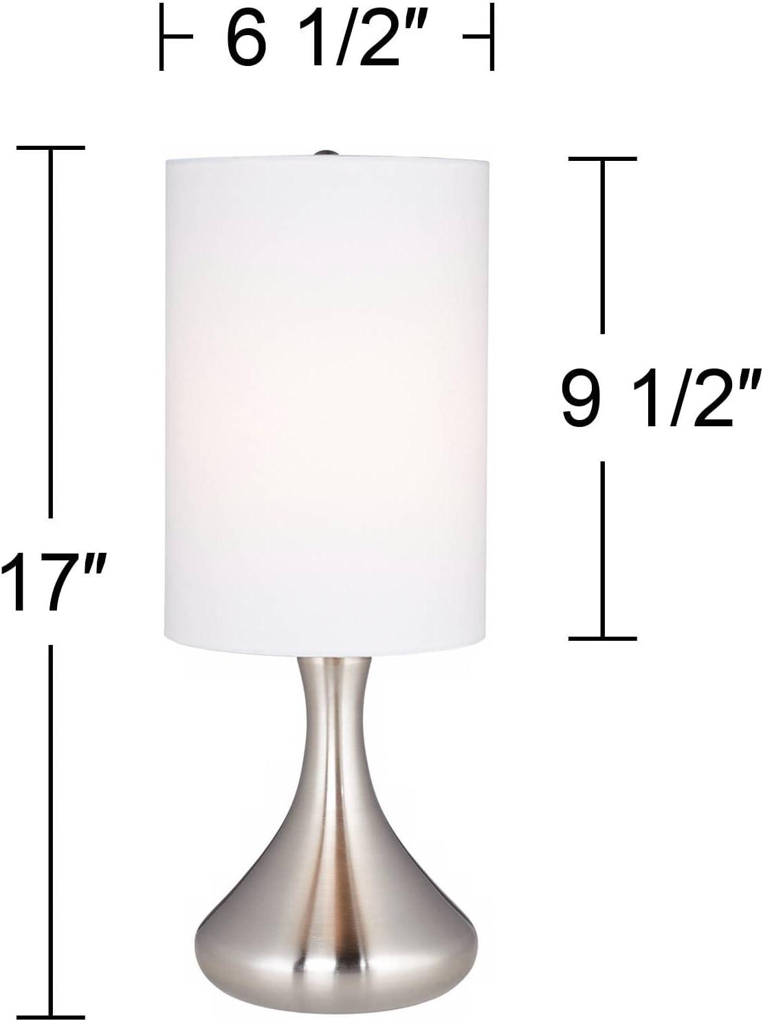 360 Lighting Melmore Modern Mid Century Accent Table Lamps 17" High Set of 2 Brushed Nickel Metal Droplet White Cylinder Shade for Bedroom House Home