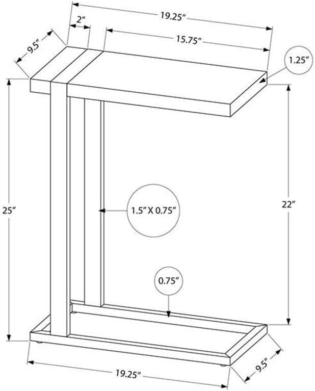 Monarch Accent Table, C-shaped, End, Side, Snack, Living Room, Bedroom, Black Laminate