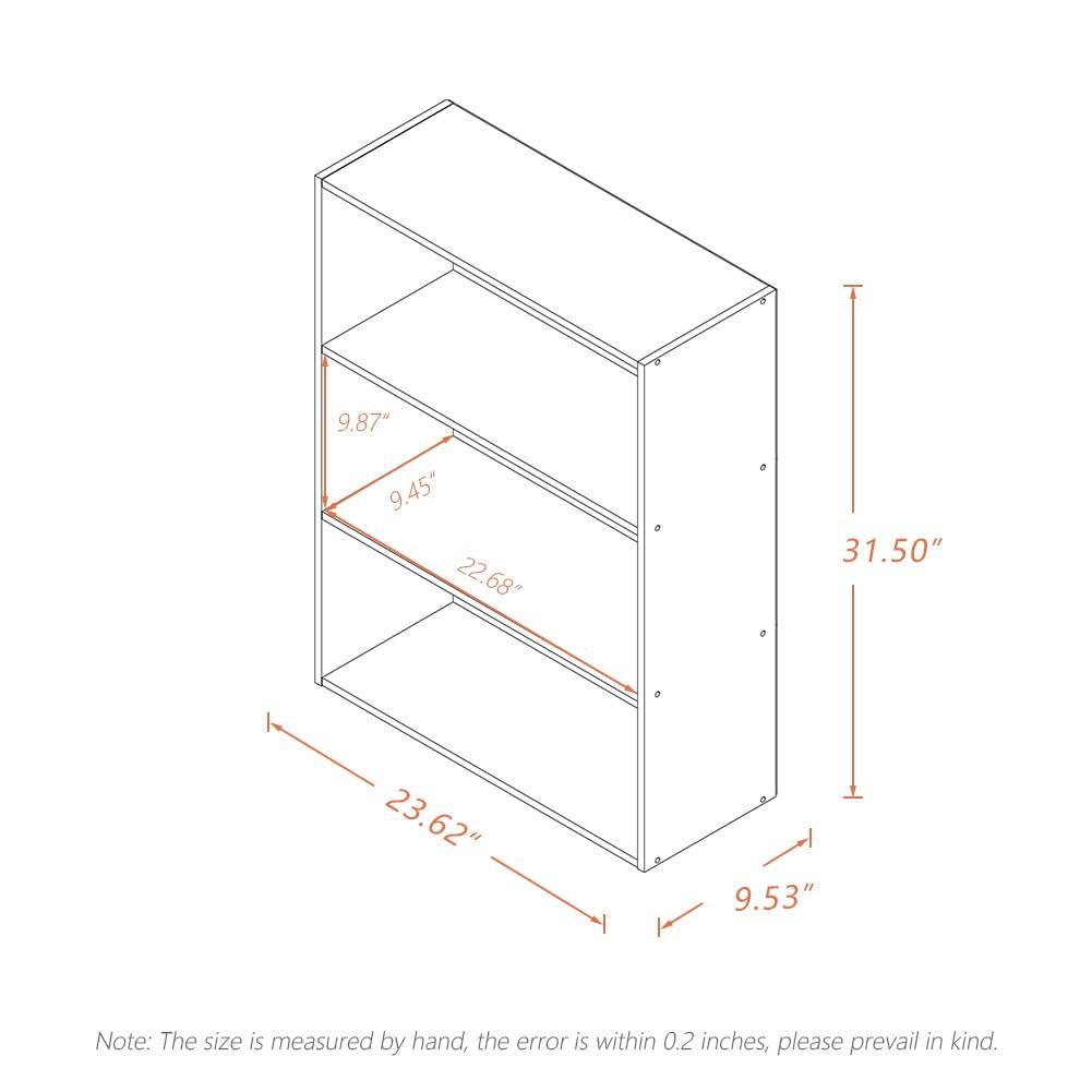 Basic Open Shelf Bookcase - 3-Tier Wooden Cube Storage Shelves Split Bookshelf, White