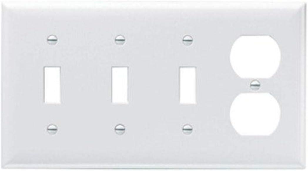 White 4-Gang Smooth Plastic Wall Plate with Toggle Switches and Duplex Receptacle