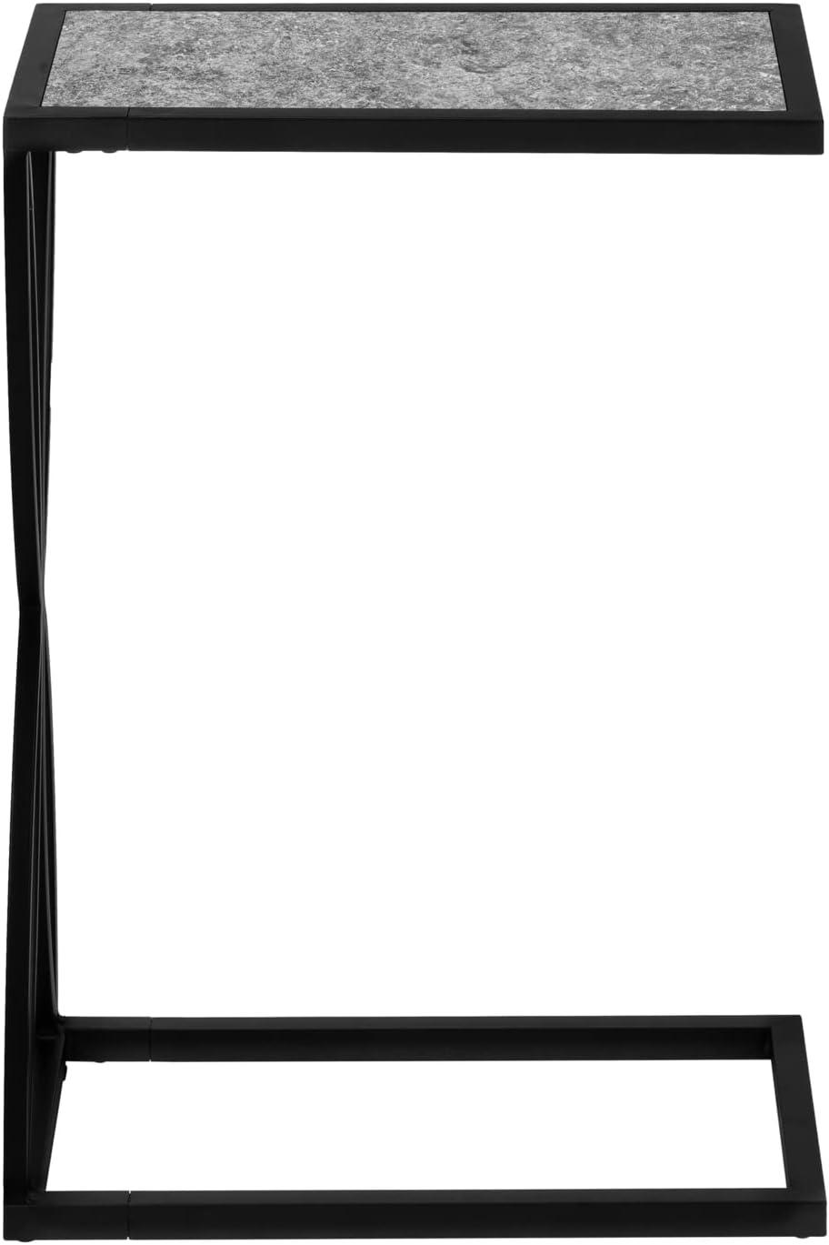 Latitude Run® Accent Table, C-shaped, End, Side, Snack, Living Room, Bedroom, Metal, Laminate, Grey, Black