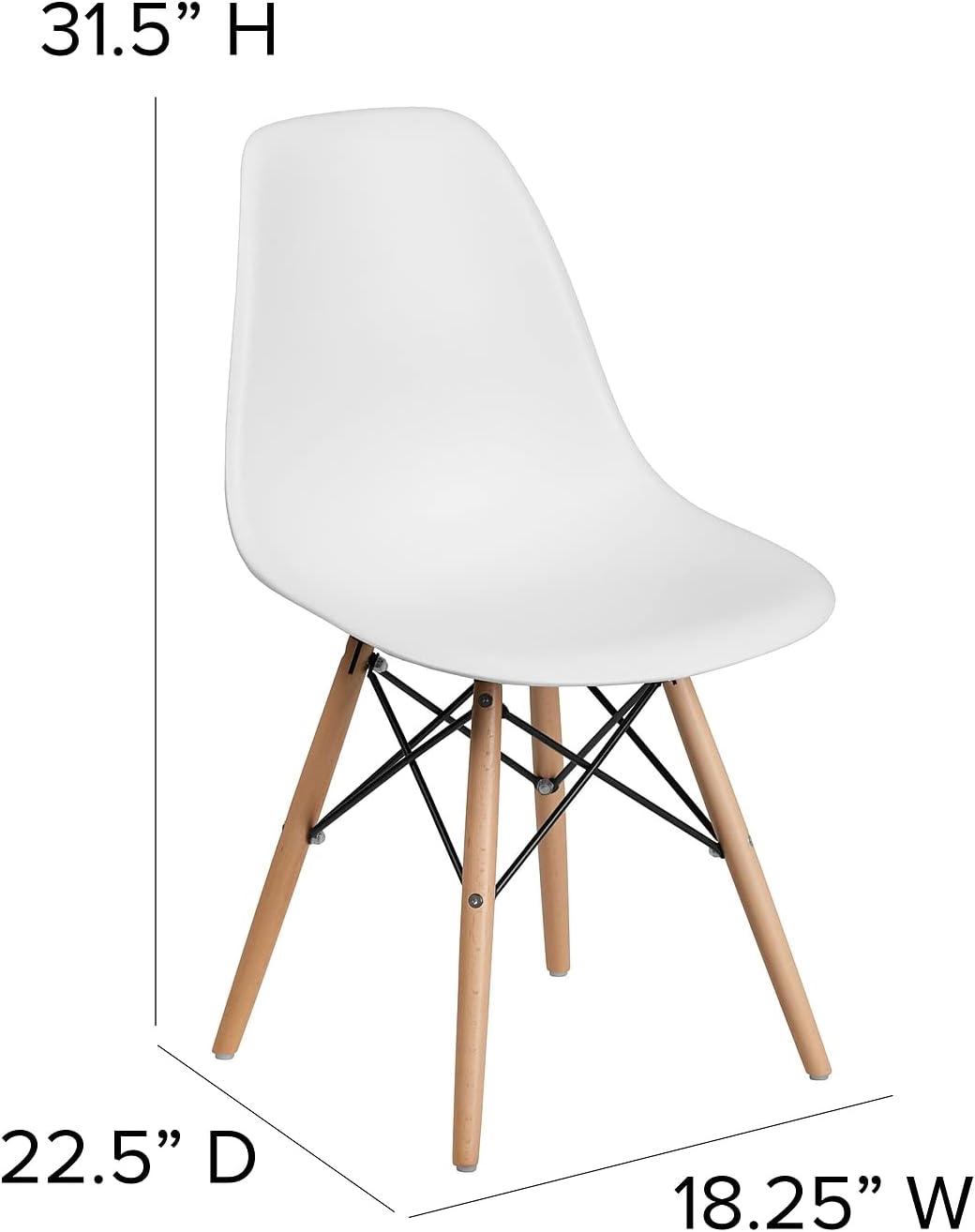 Elon Series 2-Pack White Plastic Side Chair with Wooden Legs