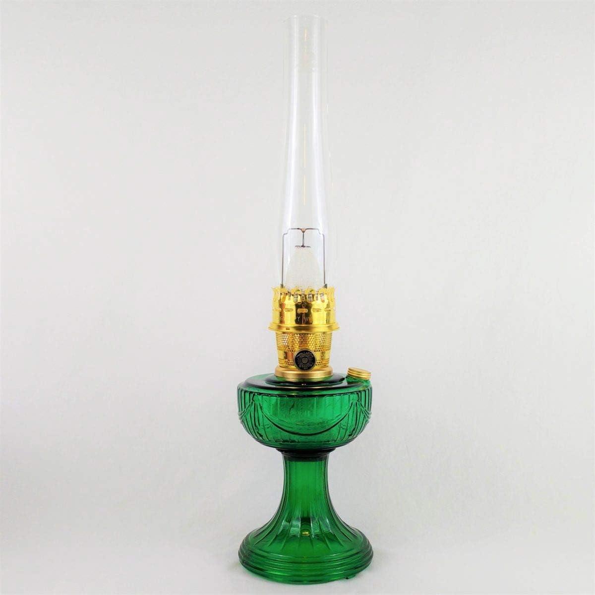 Aladdin Lincoln Drape Oil Lamp - Traditional Classic Indoor Oil or Kerosene Fuel Lamp, Bright White Light, Glass with Brass Trim, Emerald Green