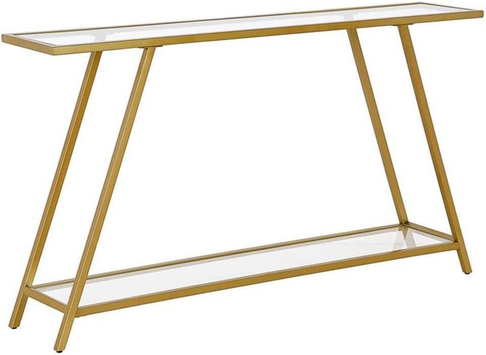 Yair Brass and Glass Rectangular Hallway Table with Storage