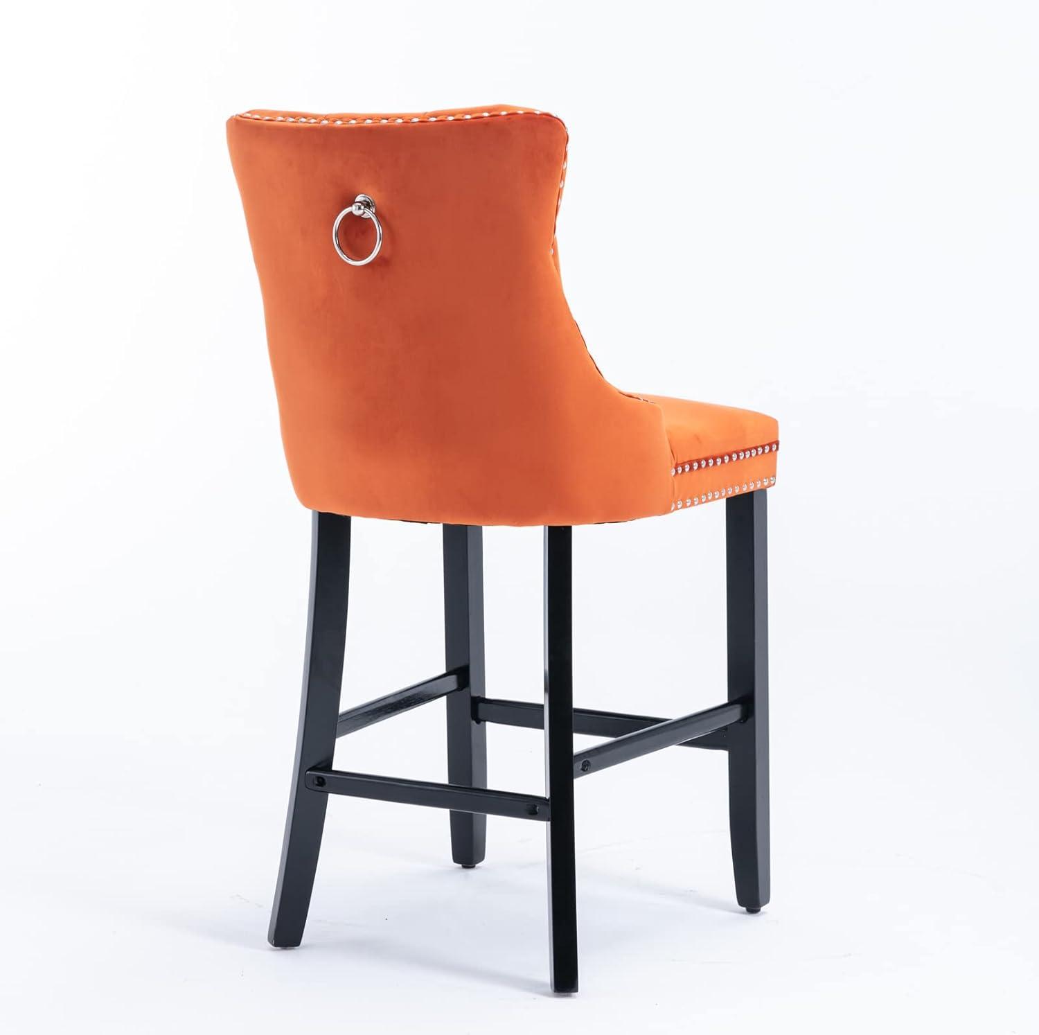 Aoowow Velvet Upholstered Counter Height Bar Stools Set of 2, Counterstool Seat Height 27.2", Wingback Armless Bar Chairs Button Tufted with Solid Wood Legs for Kitchen Island Bar Area (Orange)