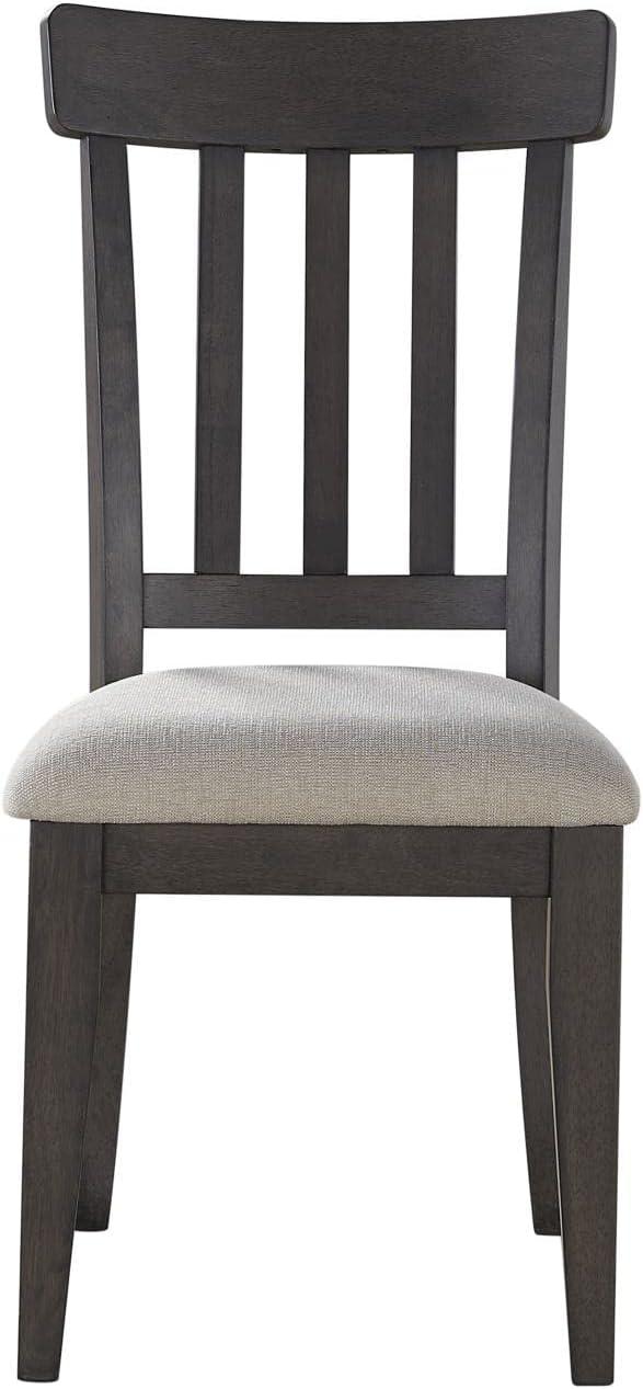 Beige Linen Upholstered Dark Brown Wood Side Chair Set