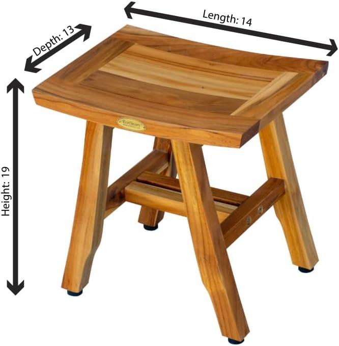 EcoDecors® Satori® 14" Solid Teak Shower Bench, Water-Resistant Bath Stool with Adjustable Feet, EarthyTeak Finish, Indoor/Outdoor Use