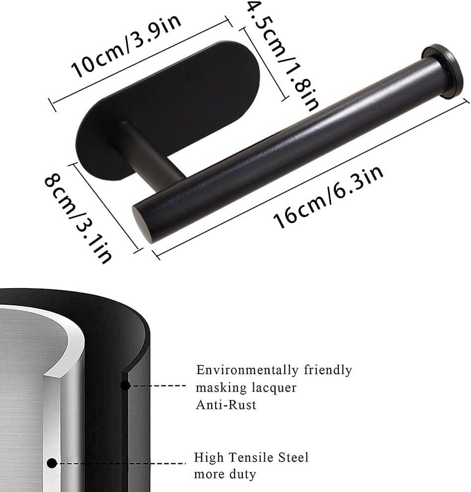 Toilet Paper Holder - Self Adhesive Toilet Paper Holder Wall Mount for Bathroom, No Drilling, SUS 304 Stainless Steel Command Strip Toilet Paper Roll Holder Stick On Wall - Matte Black