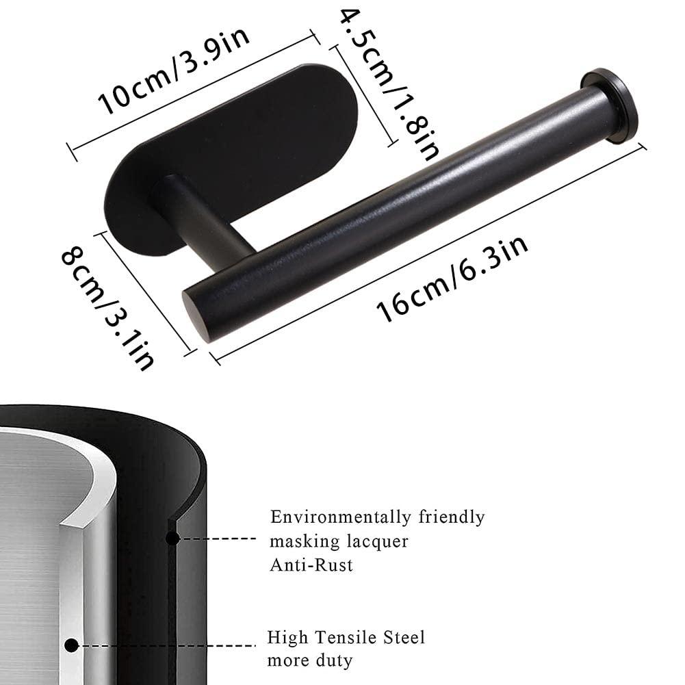 Toilet Paper Holder - Self Adhesive Toilet Paper Holder Wall Mount for Bathroom, No Drilling, SUS 304 Stainless Steel Command Strip Toilet Paper Roll Holder Stick On Wall - Matte Black