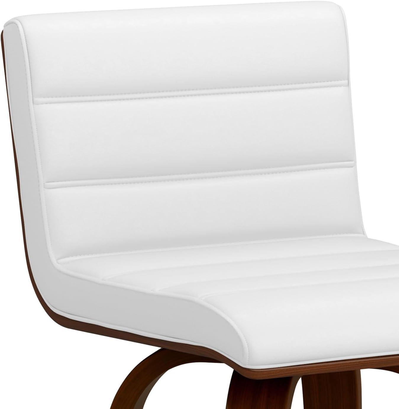 White Faux Leather and Wood Swivel Counter Stool