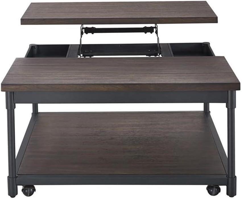 Prescott Lift Top Square Cocktail Table Dark Brown - Steve Silver Co.: Rustic Style, Metal Frame, Wood Veneer Top