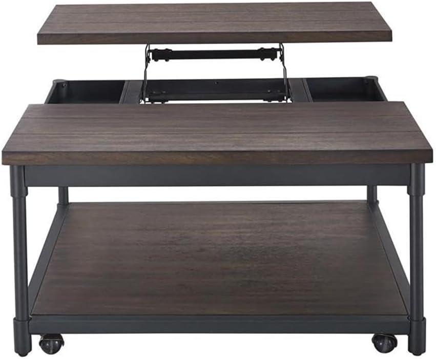 Steve Silver Prescott Smokey Oak and Black Metal Lift-Top Square Cocktail Table