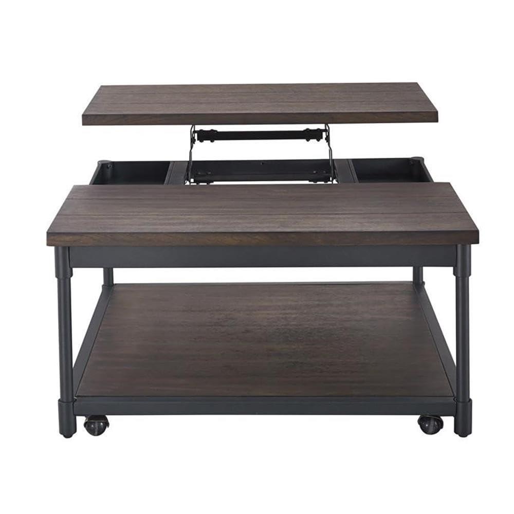 Prescott Lift Top Square Cocktail Table Dark Brown - Steve Silver Co.: Rustic Style, Metal Frame, Wood Veneer Top