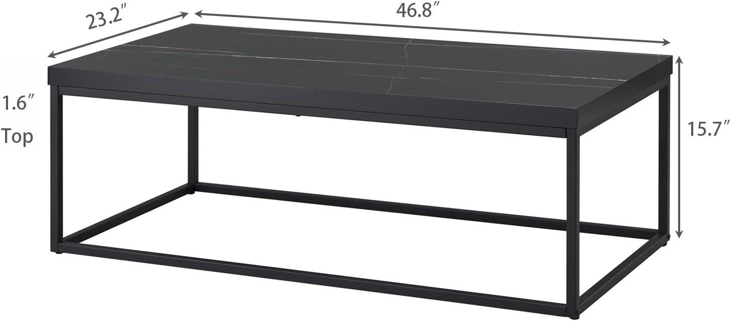 47" Large Natural Oak Coffee table for Living Room, Light Wood, Rectangle Modern Industrial, Wood and Metal, Extra thick tabletop