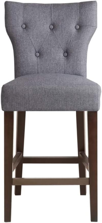 25" Saffron Tufted Back Counter Height Barstool Blue/Yellow: Espresso Wood Legs, Padded Seat