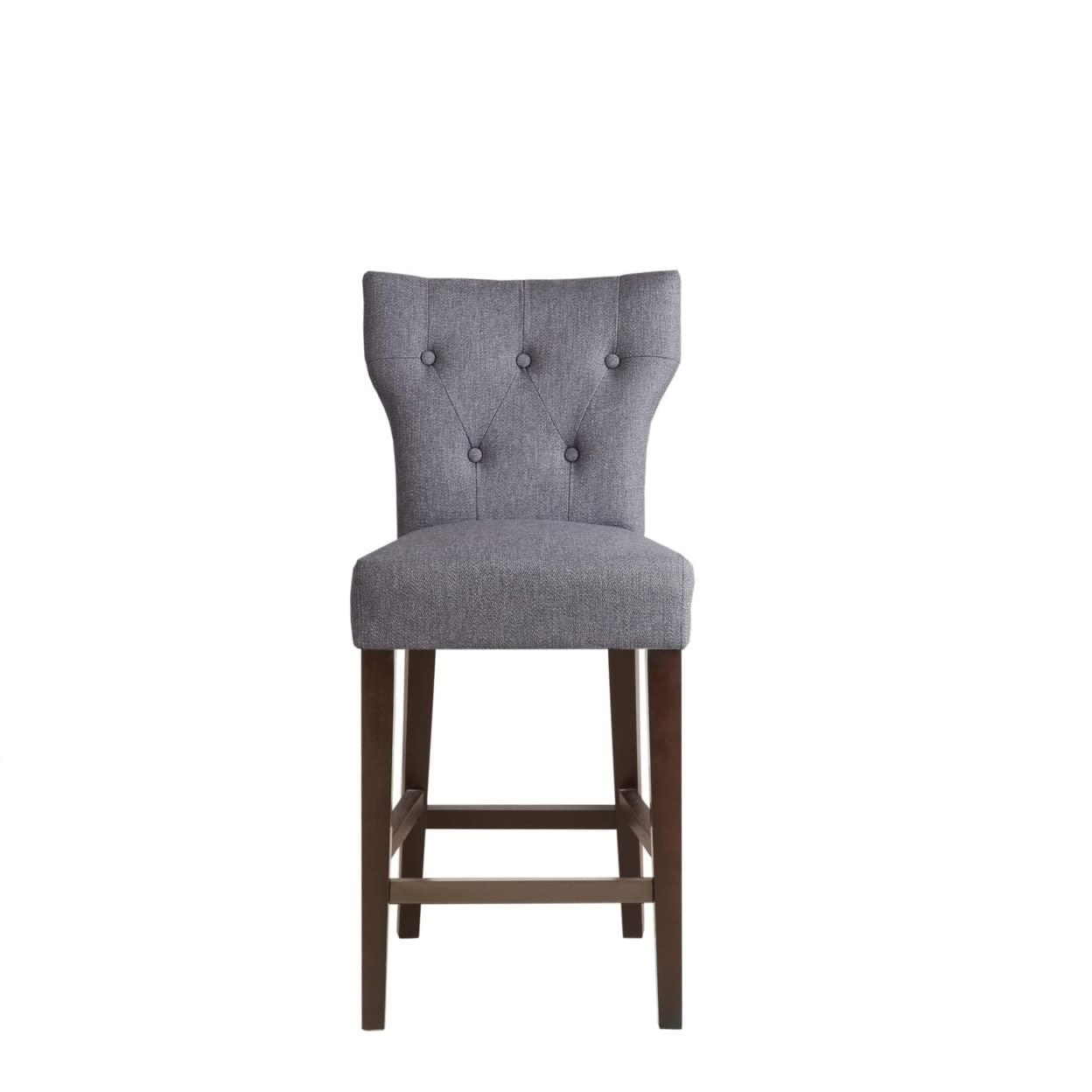 25" Saffron Tufted Back Counter Height Barstool Blue/Yellow: Espresso Wood Legs, Padded Seat