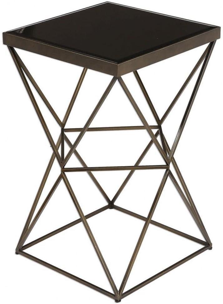Contemporary Uberto 15'' Square Wood and Metal Accent Table in Brown/Black