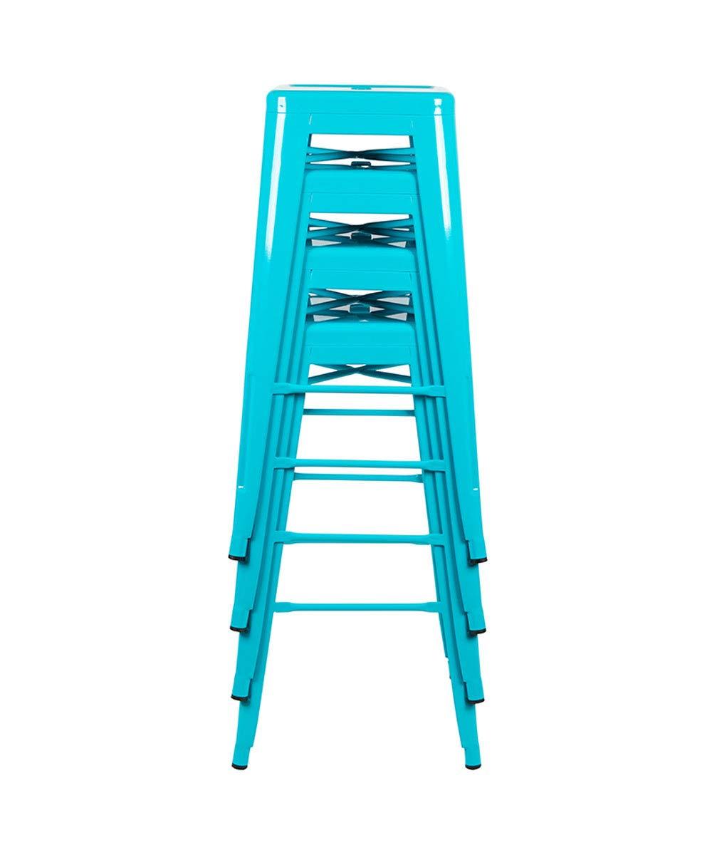 30'' High Backless Distressed Antique Blue Metal Indoor-Outdoor Barstool