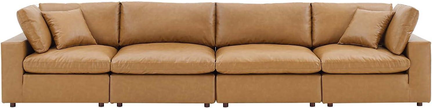 Modway Commix Down Filled Overstuffed Vegan Leather 4-Seater Sofa