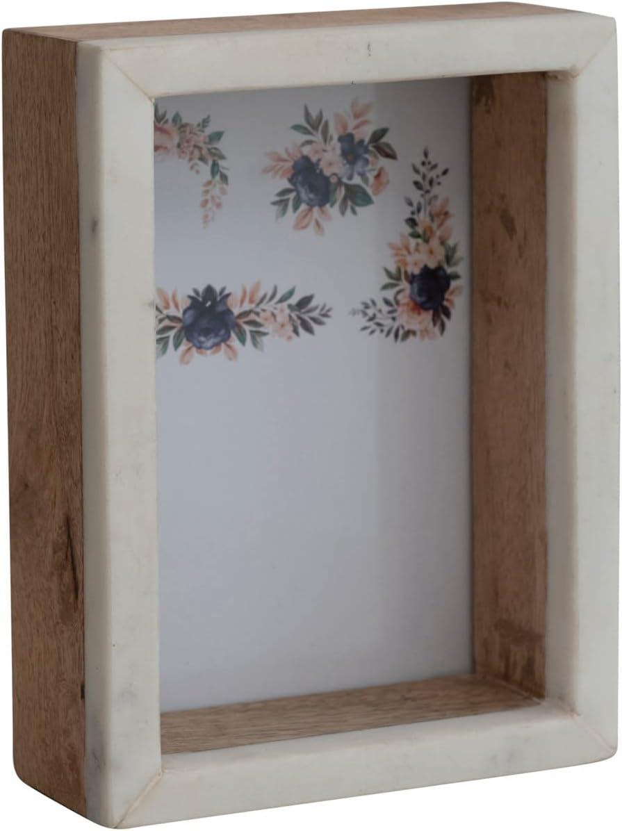White and Natural Marble and Wood Shadow Box Photo Frame