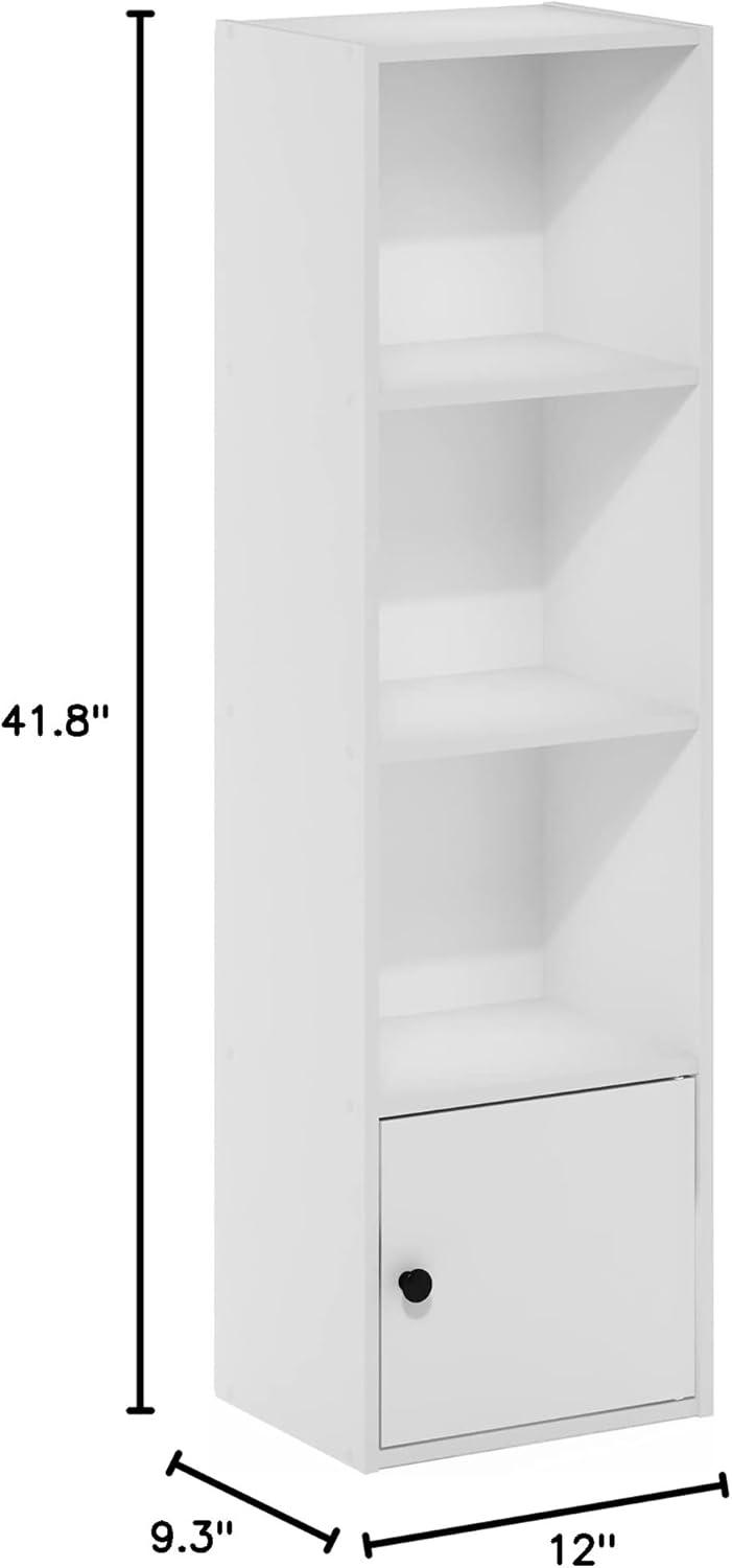 Furinno Luder 4-Tier Shelf Bookcase with 1 Door Storage Cabinet, White