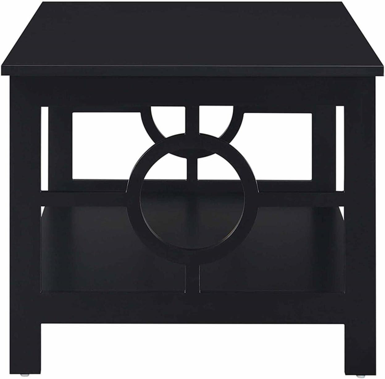 Contemporary 40" Round Wood Coffee Table with Shelf in Black