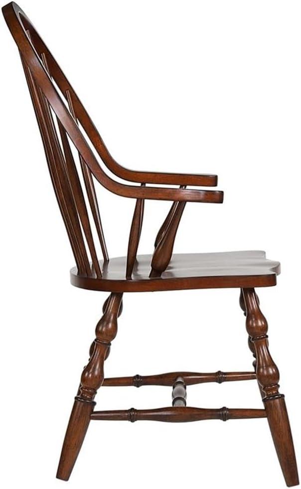 Sunset Trading 41 x 23.5 x 25 in. Andrews Windsor Dining Chair with Arms & Seat Distressed Chestnut Brown