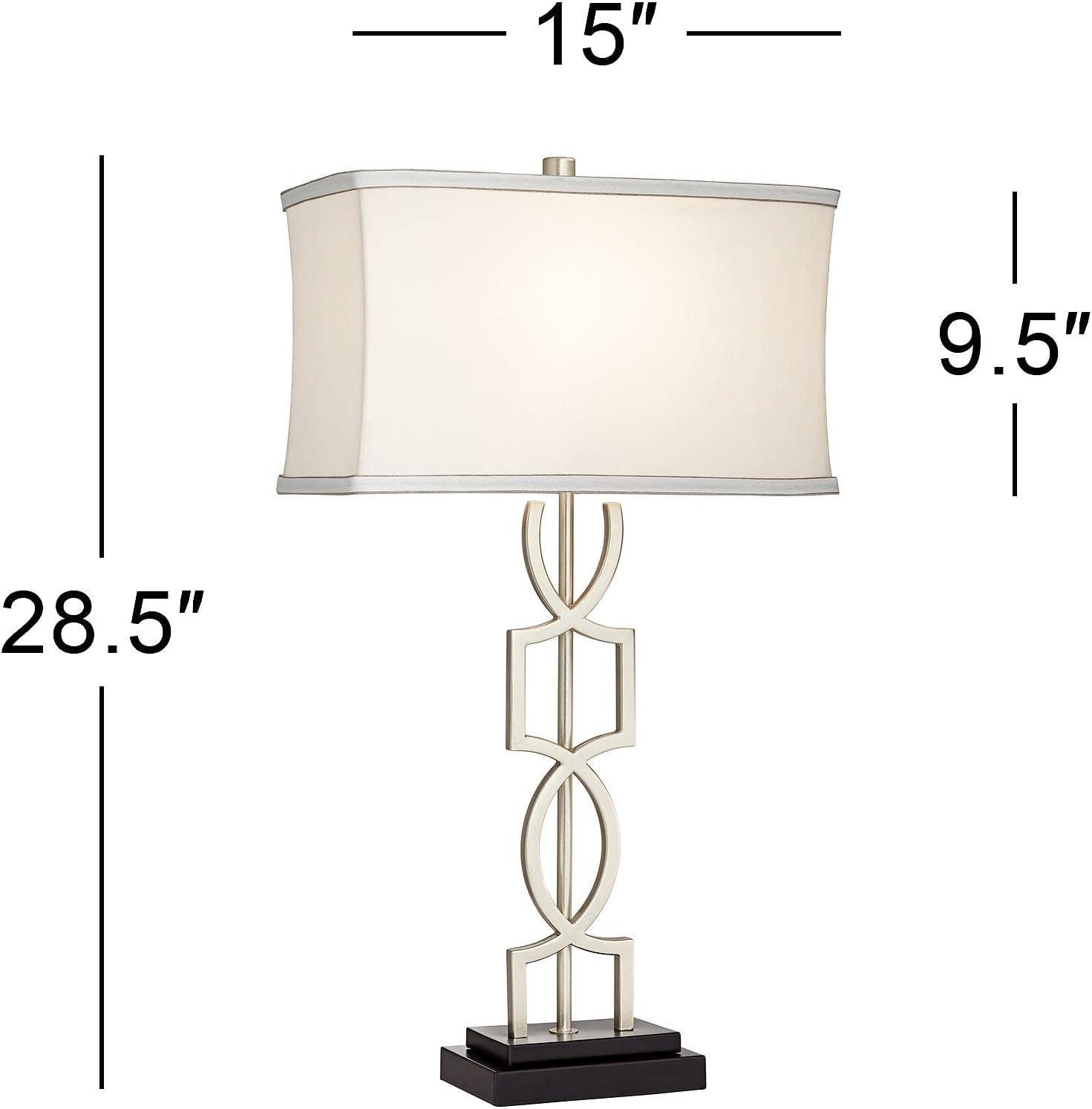 360 Lighting Evan Modern Table Lamps 28 1/2" Tall Set of 2 Brushed Nickel with USB Charging Port Table Top Dimmers White Rectangular Shade for Bedroom