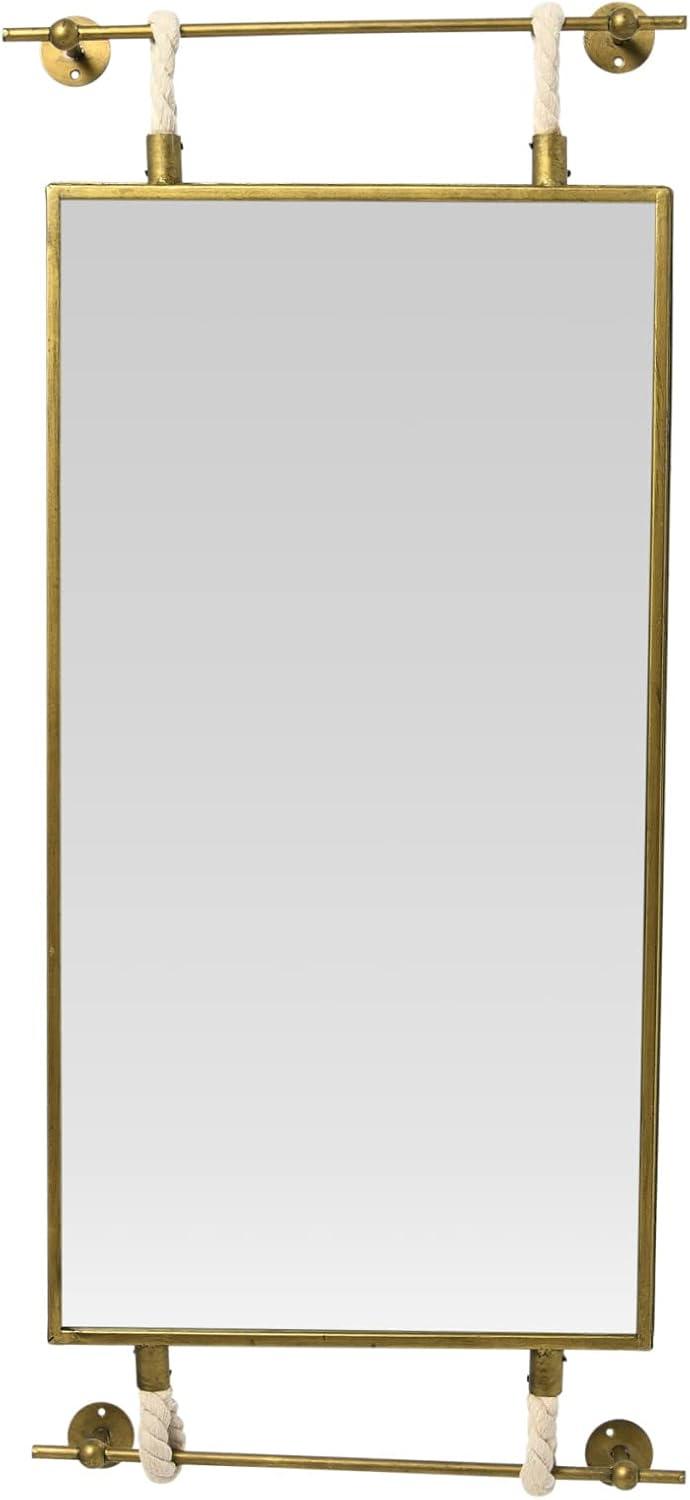 Elegant Gold Iron and Glass 40.5" Wall Mirror with Rope Detail